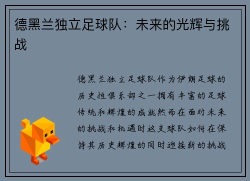 德黑兰独立足球队:未来的光辉与挑战 德黑兰独立足球队:未来的光辉与挑战