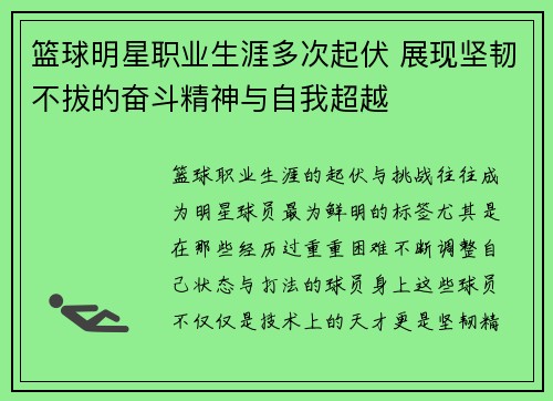 篮球明星职业生涯多次起伏 展现坚韧不拔的奋斗精神与自我超越 篮球明星职业生涯多次起伏 展现坚韧不拔的奋斗精神与自我超越