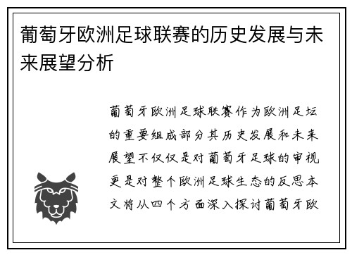 葡萄牙欧洲足球联赛的历史发展与未来展望分析 葡萄牙欧洲足球联赛的历史发展与未来展望分析